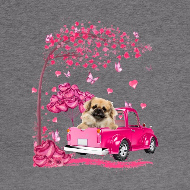 Valentine's Day Love Pickup Truck Tibetan Spaniel by Vintage White Rose Bouquets